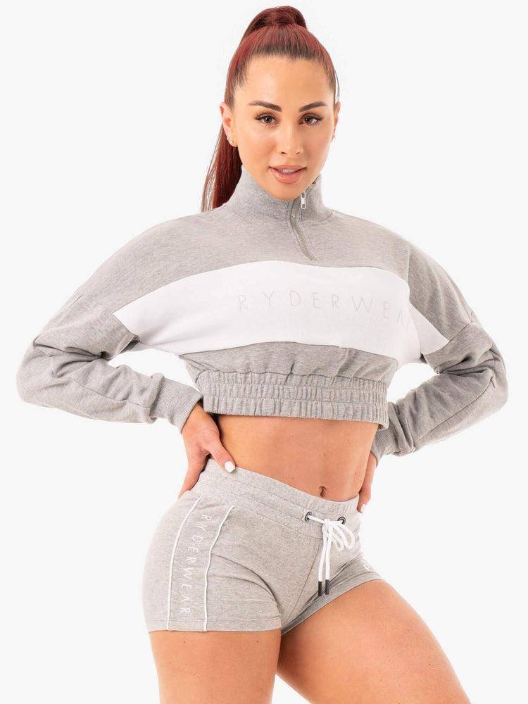 Swetry Damskie Ryderwear Women Sweaters Cropped Track Jumper Szare | PL1548JJ