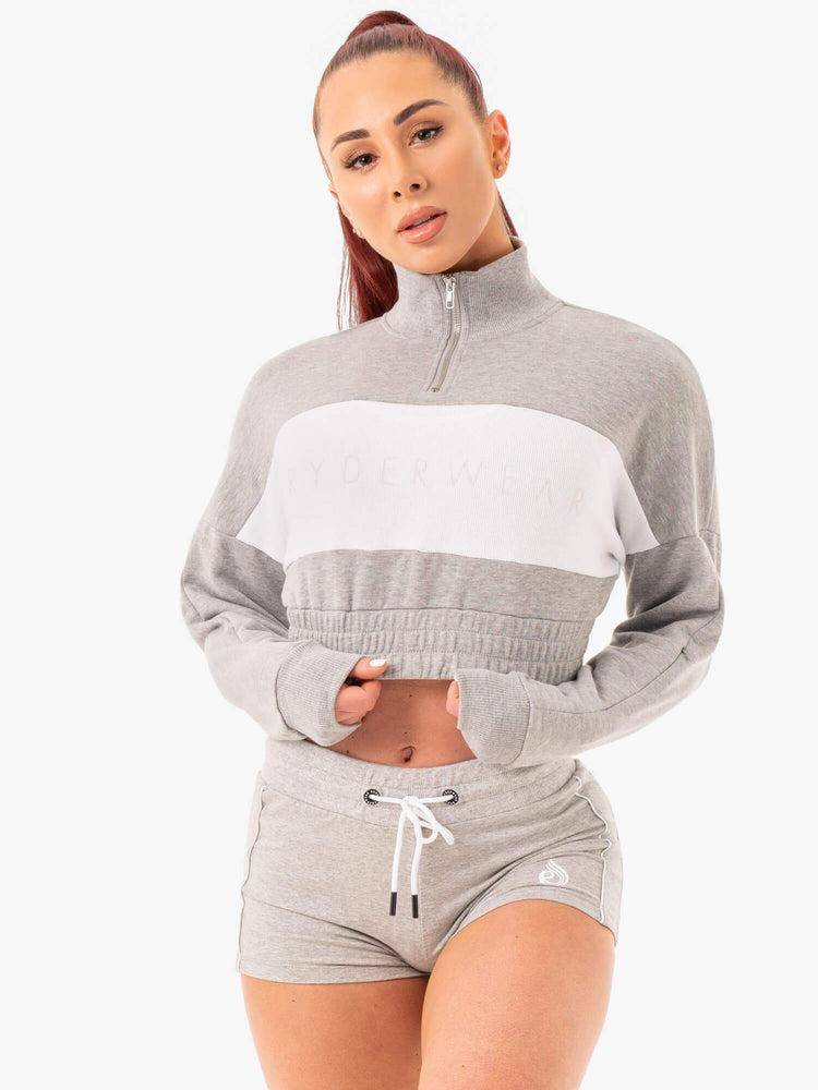 Swetry Damskie Ryderwear Women Sweaters Cropped Track Jumper Szare | PL1548JJ