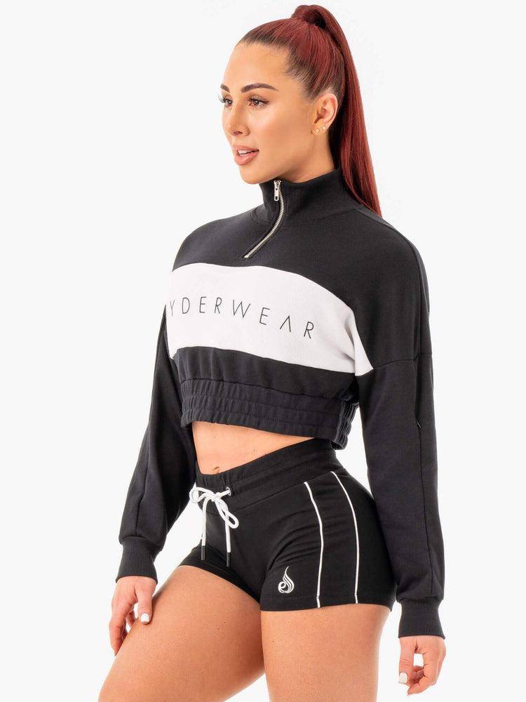 Swetry Damskie Ryderwear Women Sweaters Cropped Track Jumper Czarne | PL1549KI