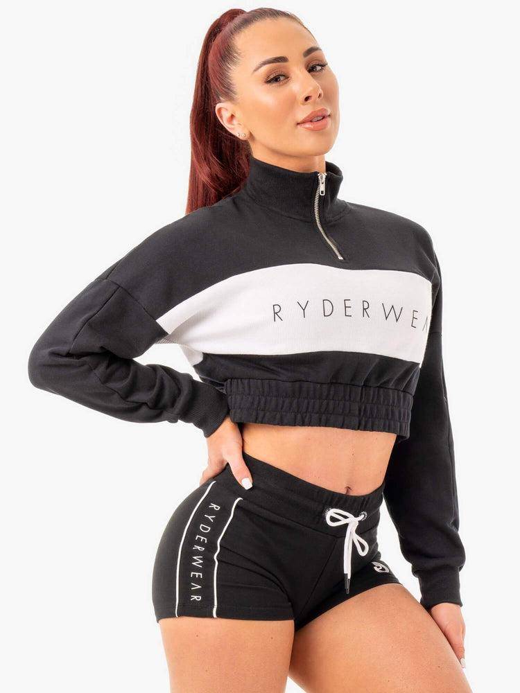 Swetry Damskie Ryderwear Women Sweaters Cropped Track Jumper Czarne | PL1549KI