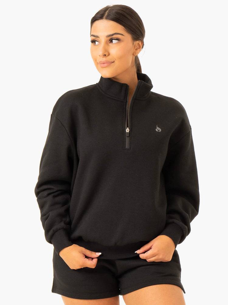 Swetry Damskie Ryderwear Women Sweaters Restore Half Zip Czarne | PL1551ZG