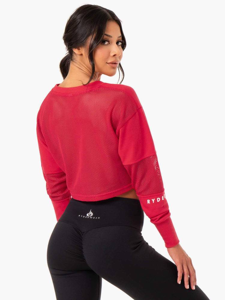 Swetry Damskie Ryderwear Women Sweaters Amazon Mesh Cropped Czerwone | PL1558QZ