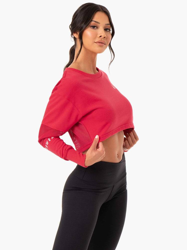 Swetry Damskie Ryderwear Women Sweaters Amazon Mesh Cropped Czerwone | PL1558QZ