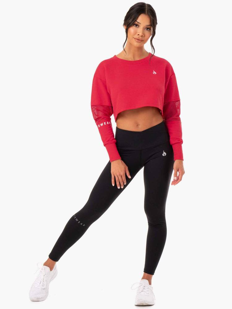 Swetry Damskie Ryderwear Women Sweaters Amazon Mesh Cropped Czerwone | PL1558QZ