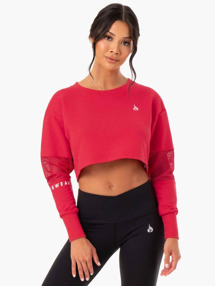 Swetry Damskie Ryderwear Women Sweaters Amazon Mesh Cropped Czerwone | PL1558QZ