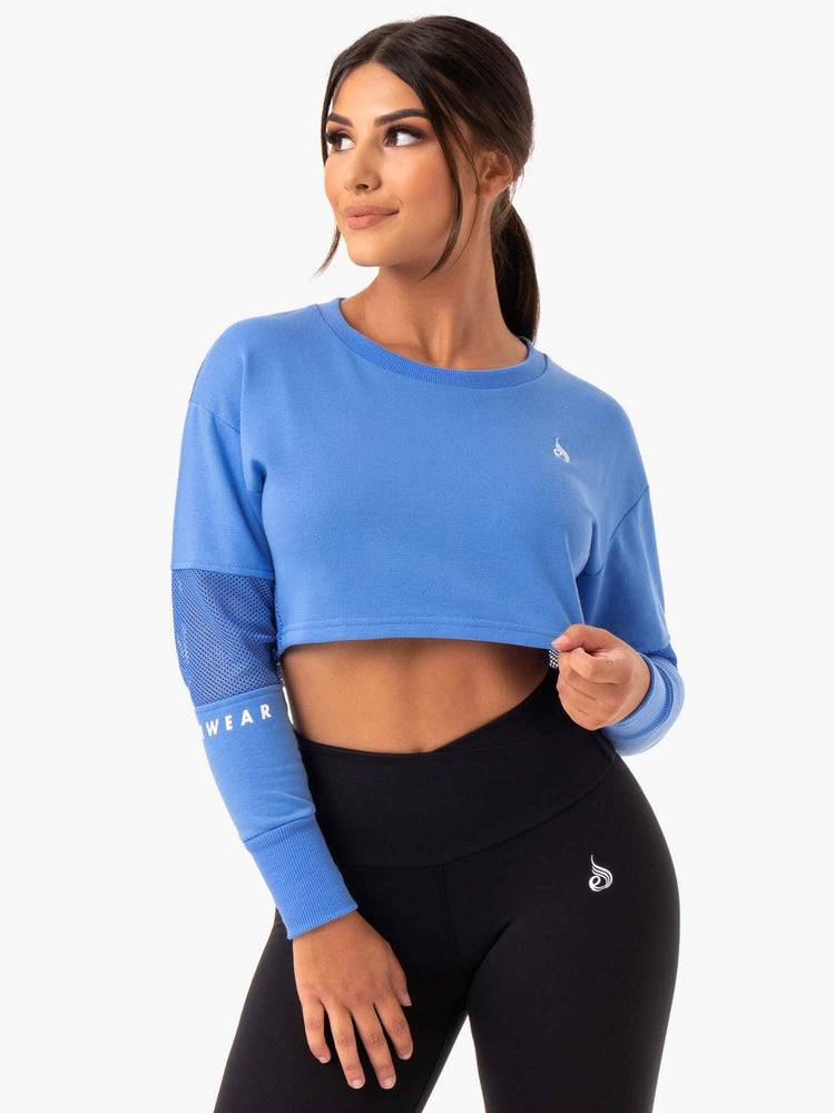 Swetry Damskie Ryderwear Women Sweaters Amazon Mesh Cropped Niebieskie | PL1563YU