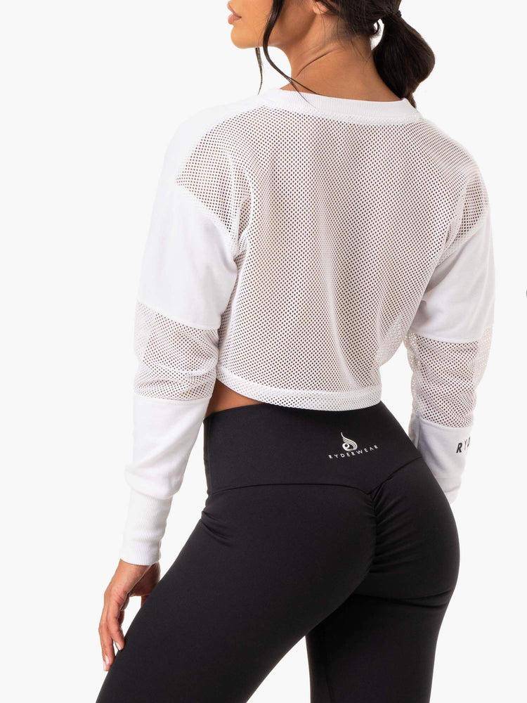 Swetry Damskie Ryderwear Women Sweaters Amazon Mesh Cropped Białe | PL1582NB