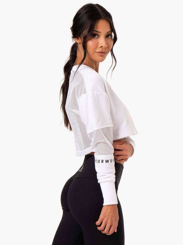 Swetry Damskie Ryderwear Women Sweaters Amazon Mesh Cropped Białe | PL1582NB