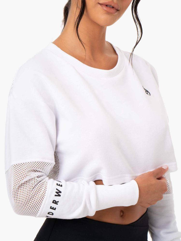 Swetry Damskie Ryderwear Women Sweaters Amazon Mesh Cropped Białe | PL1582NB