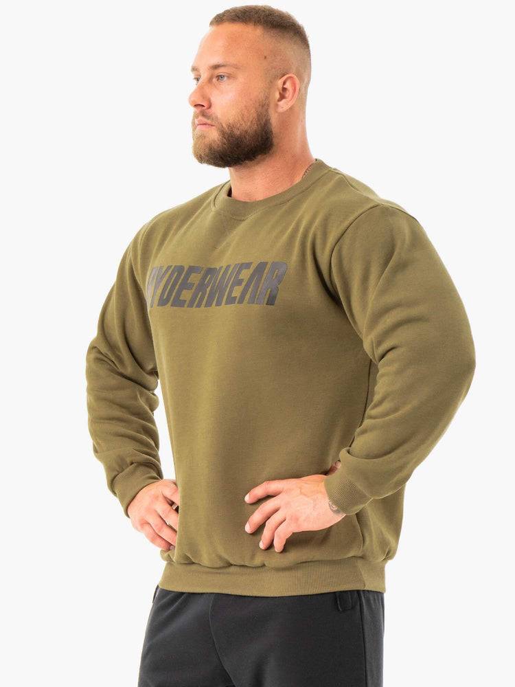 Swetry Męskie Ryderwear Men Sweaters Ease Fleece Pullover Khaki | PL2841AP