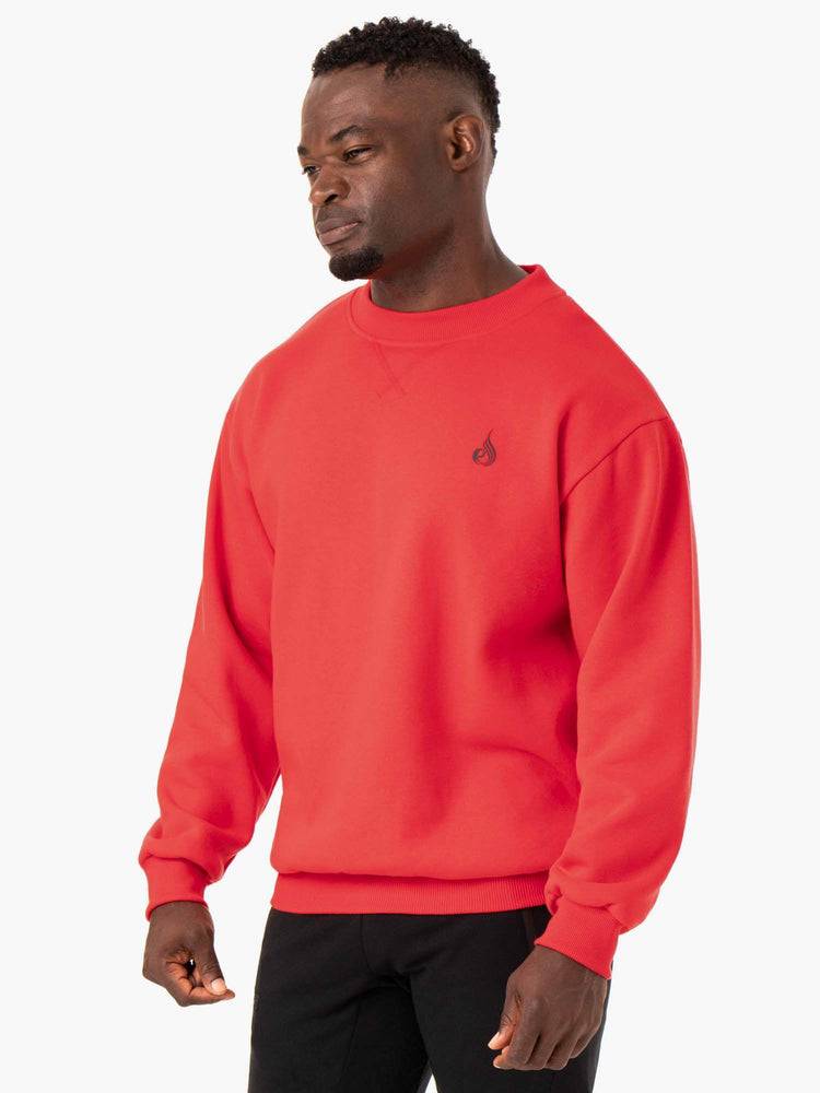 Swetry Męskie Ryderwear Men Sweaters Reset Fleece Crew Neck Czerwone | PL2819YU