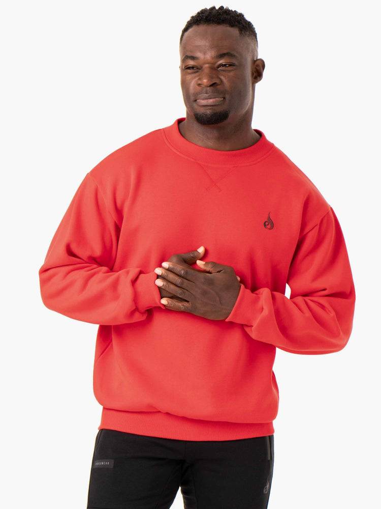 Swetry Męskie Ryderwear Men Sweaters Reset Fleece Crew Neck Czerwone | PL2819YU