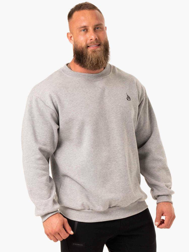 Swetry Męskie Ryderwear Men Sweaters Reset Fleece Crew Neck Szare | PL2820TV