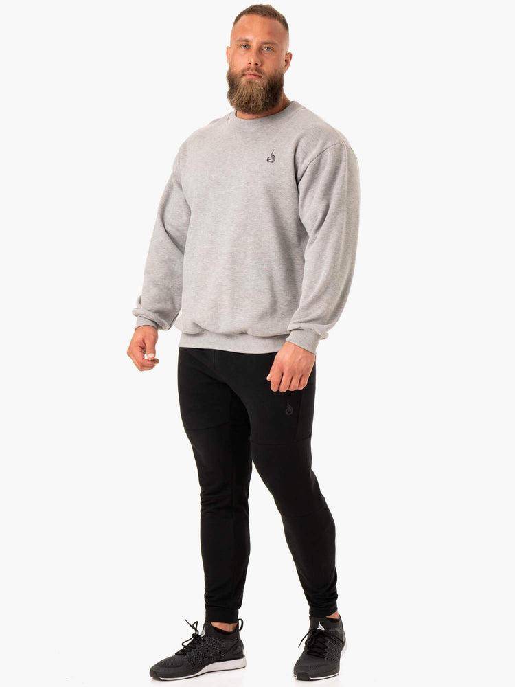 Swetry Męskie Ryderwear Men Sweaters Reset Fleece Crew Neck Szare | PL2820TV