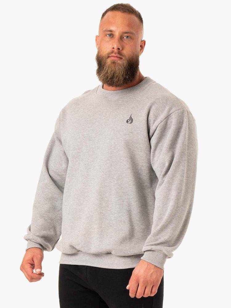 Swetry Męskie Ryderwear Men Sweaters Reset Fleece Crew Neck Szare | PL2820TV