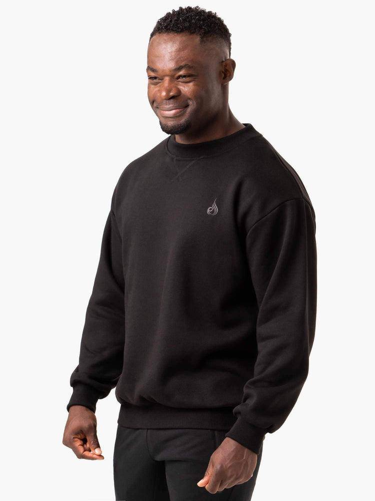 Swetry Męskie Ryderwear Men Sweaters Reset Fleece Crew Neck Czarne | PL2821RW