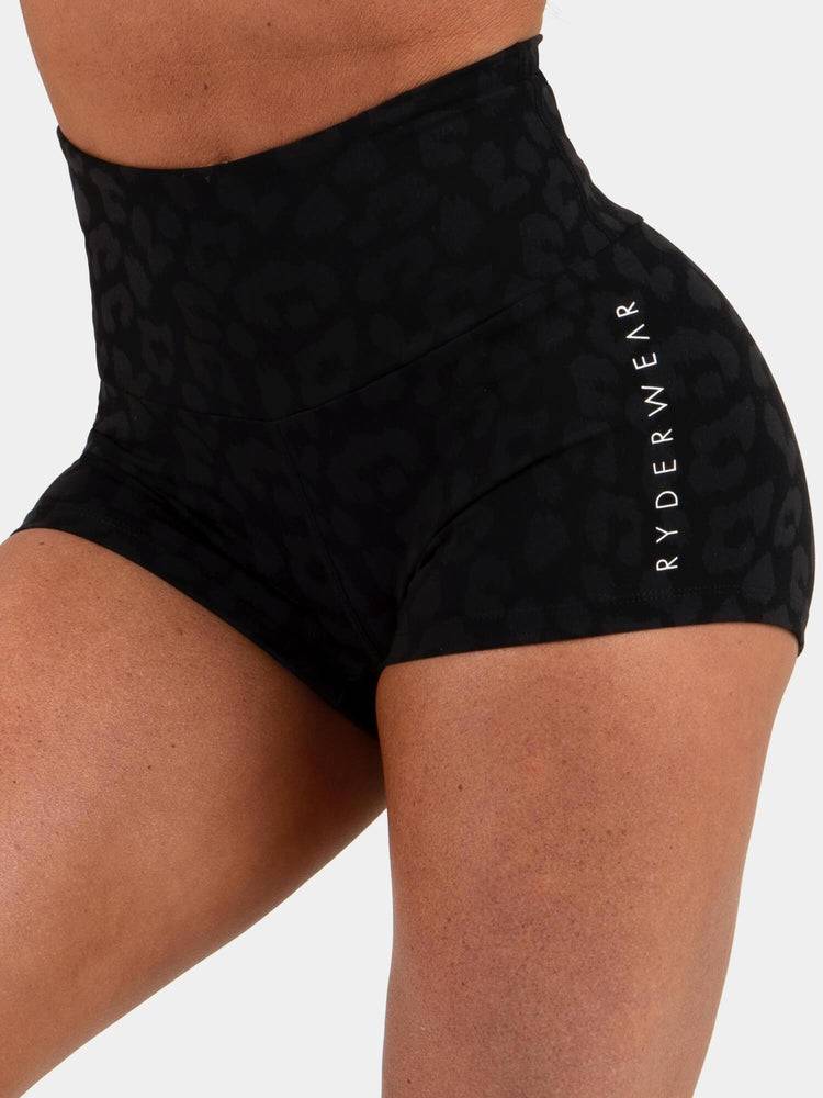 Szorty Damskie Ryderwear Women Shorts Animal Scrunch Bum Panterka Czarne | PL2122LH