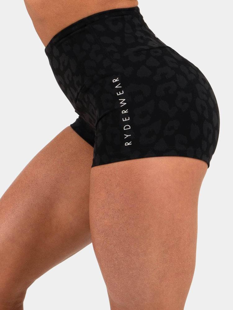 Szorty Damskie Ryderwear Women Shorts Animal Scrunch Bum Panterka Czarne | PL2122LH