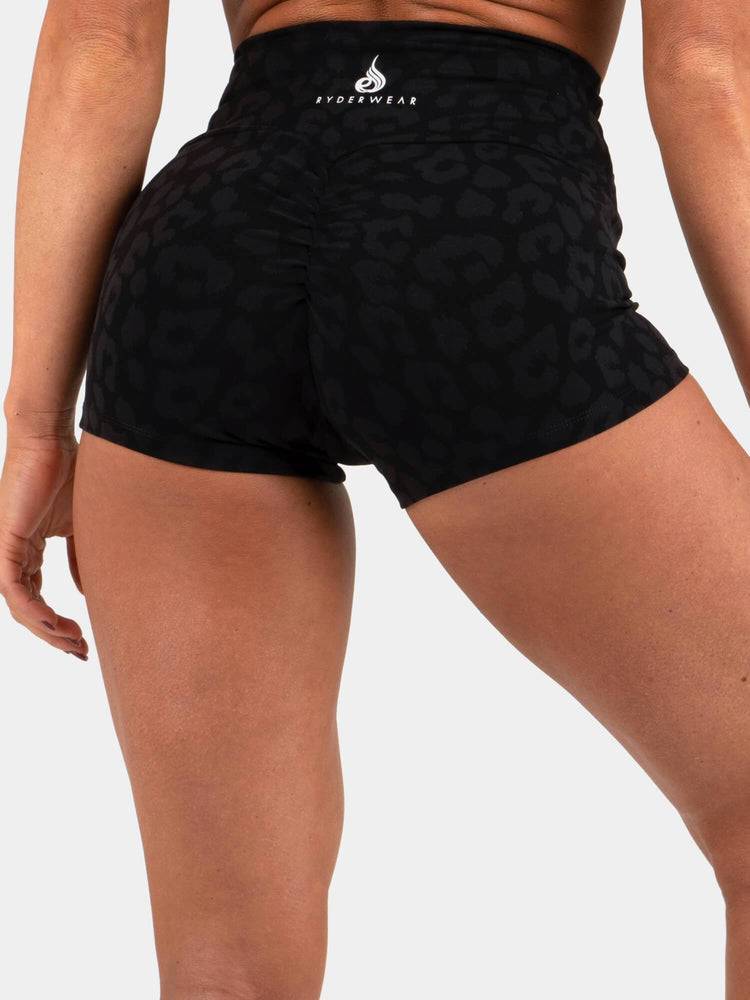 Szorty Damskie Ryderwear Women Shorts Animal Scrunch Bum Panterka Czarne | PL2122LH