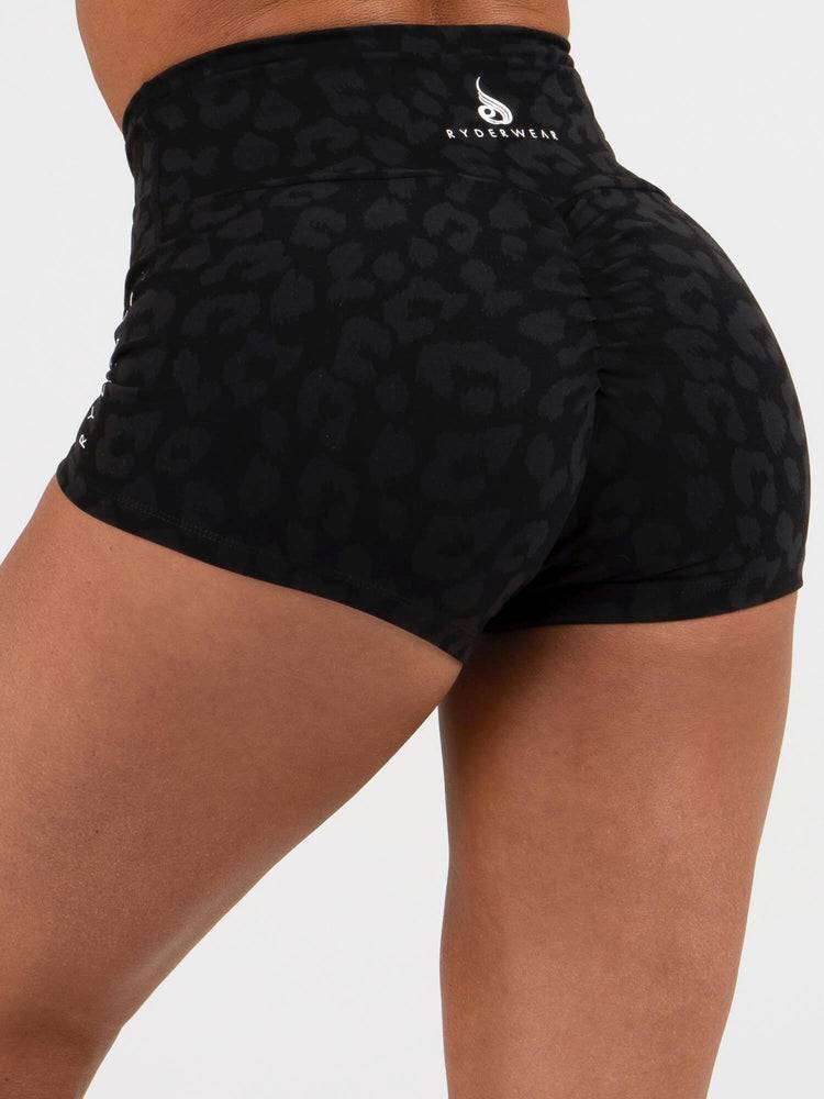 Szorty Damskie Ryderwear Women Shorts Animal Scrunch Bum Panterka Czarne | PL2122LH