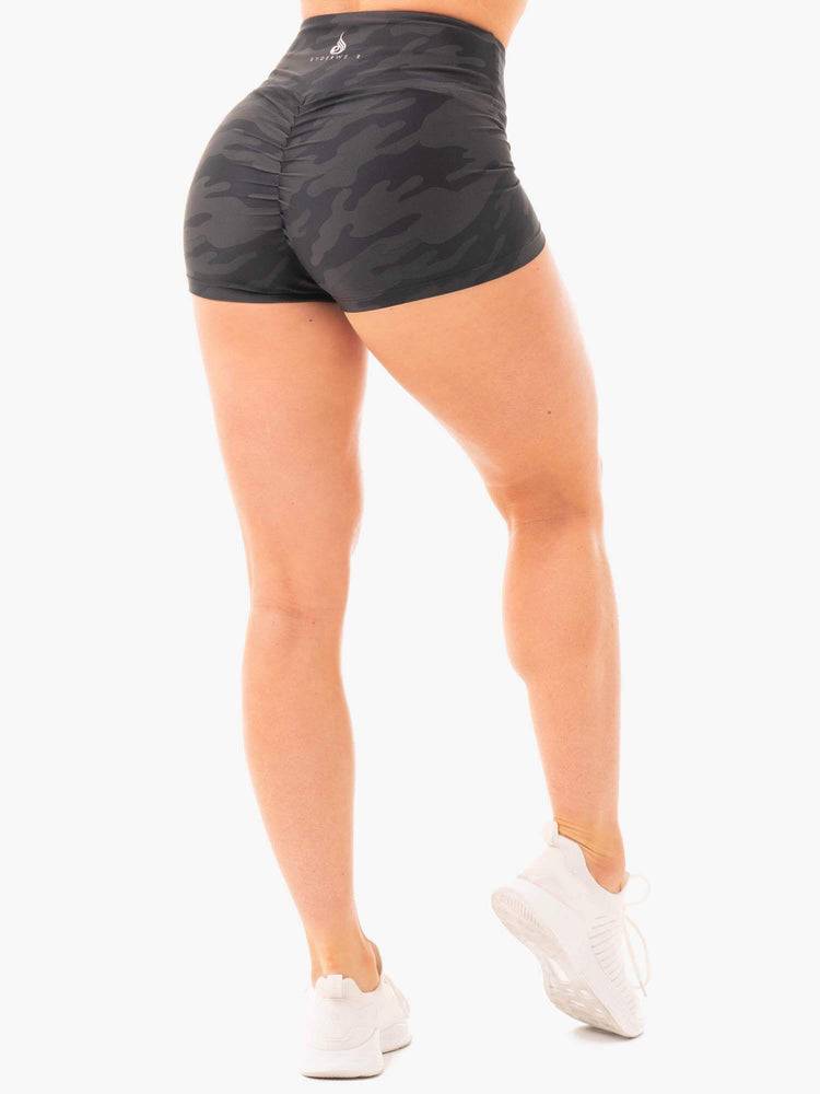 Szorty Damskie Ryderwear Women Shorts Camo High Waisted Czarne Camo | PL1941ZG