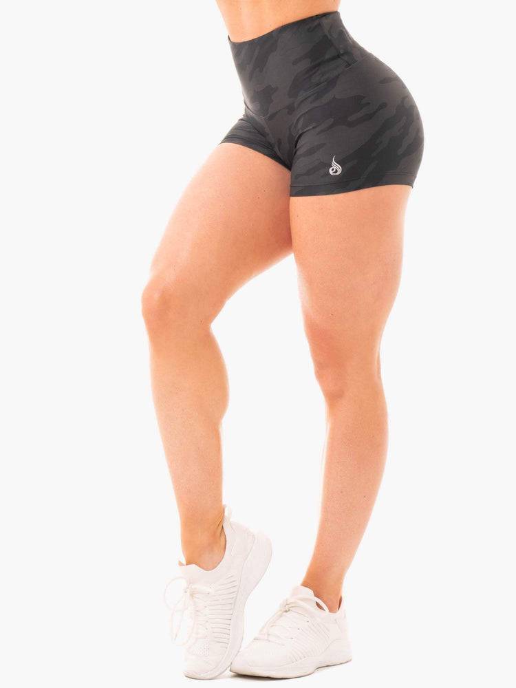 Szorty Damskie Ryderwear Women Shorts Camo High Waisted Czarne Camo | PL1941ZG