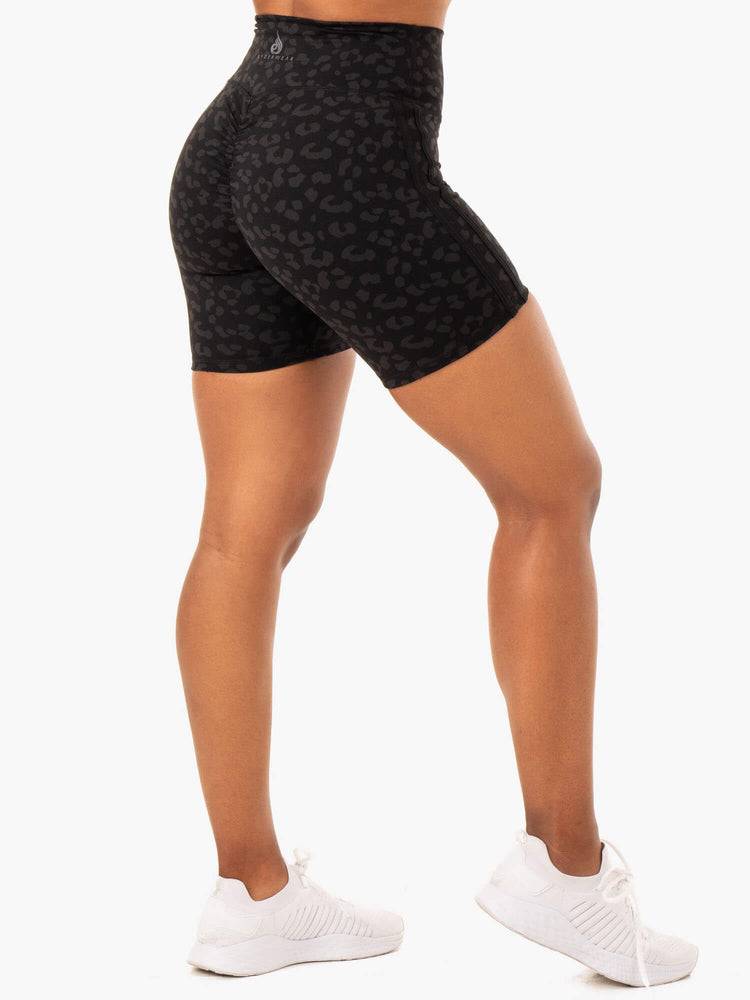 Szorty Damskie Ryderwear Women Shorts Evolution High Waisted Scrunch Czarne Panterka | PL1971BC