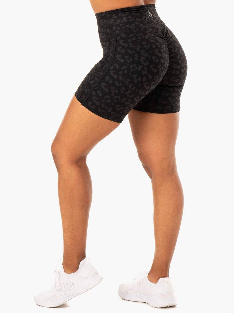 Szorty Damskie Ryderwear Women Shorts Evolution High Waisted Scrunch Czarne Panterka | PL1971BC