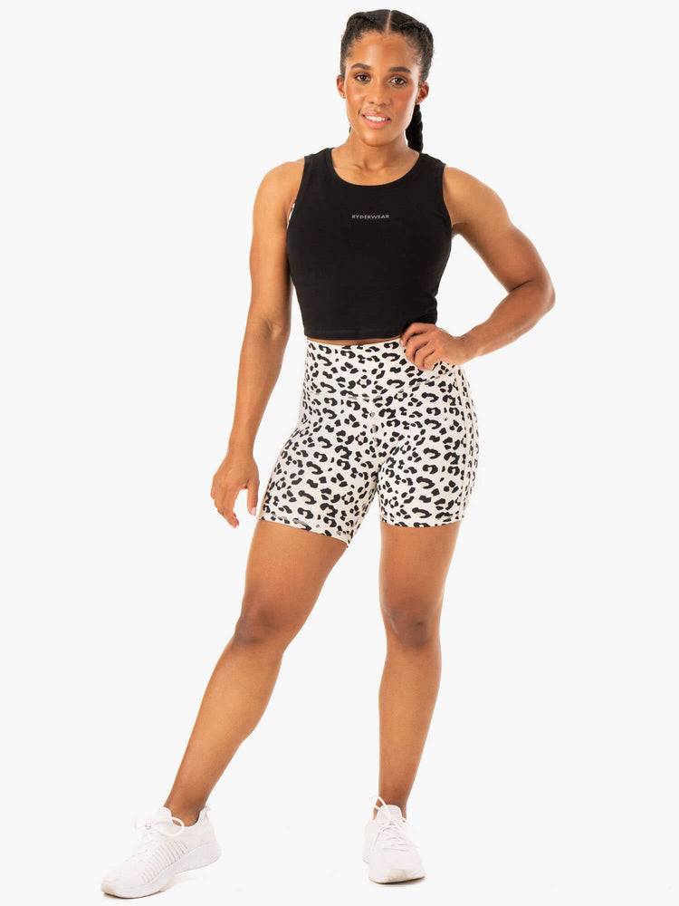 Szorty Damskie Ryderwear Women Shorts Evolution High Waisted Scrunch Białe Panterka | PL2167SO