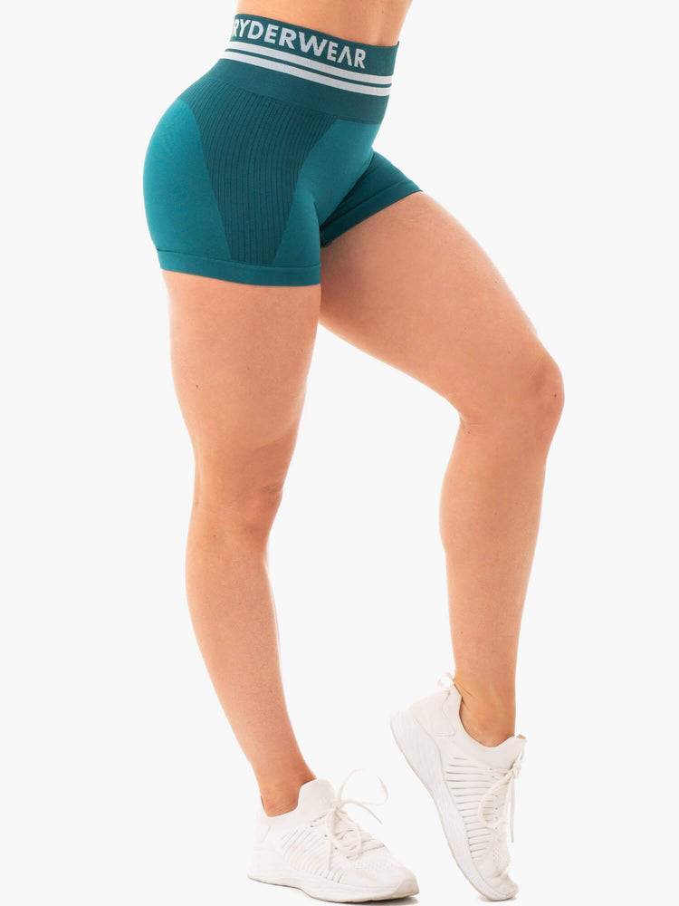 Szorty Damskie Ryderwear Women Shorts Freestyle Seamless High Waisted Turkusowe Zielone | PL2109YU