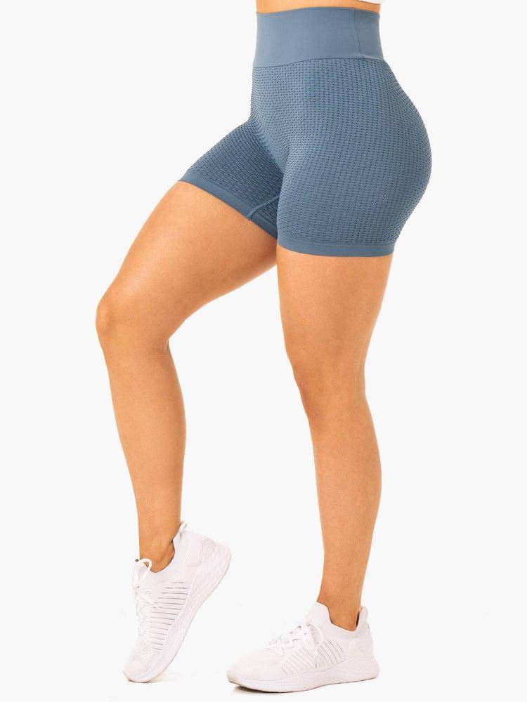 Szorty Damskie Ryderwear Women Shorts Honeycomb Scrunch Seamless Szare Niebieskie | PL2020XF