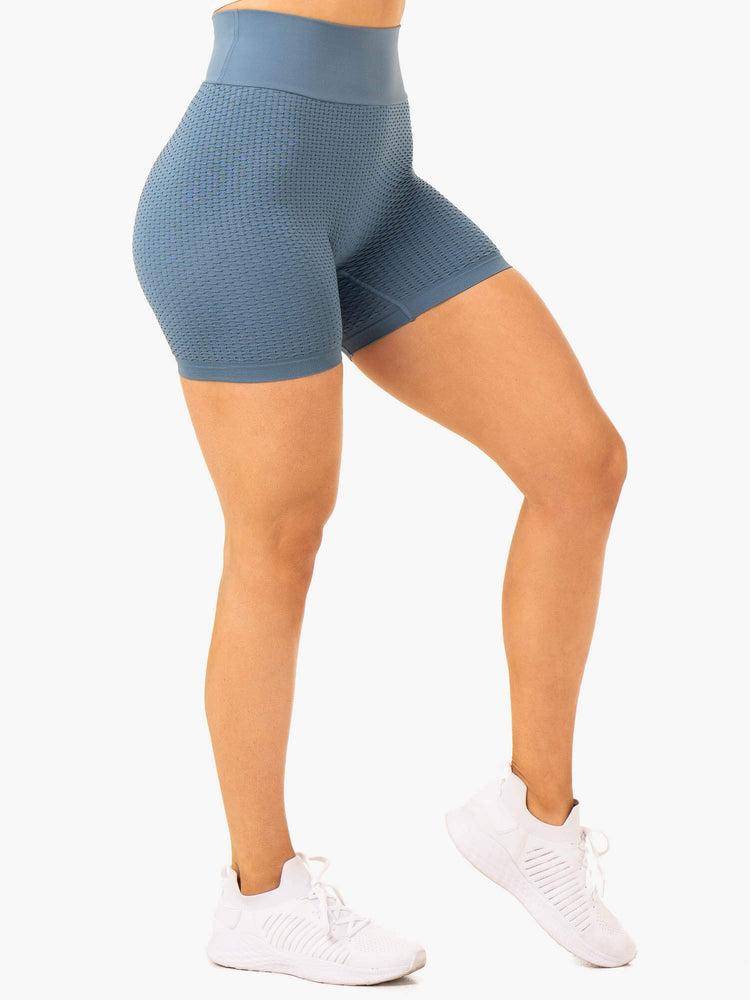 Szorty Damskie Ryderwear Women Shorts Honeycomb Scrunch Seamless Szare Niebieskie | PL2020XF