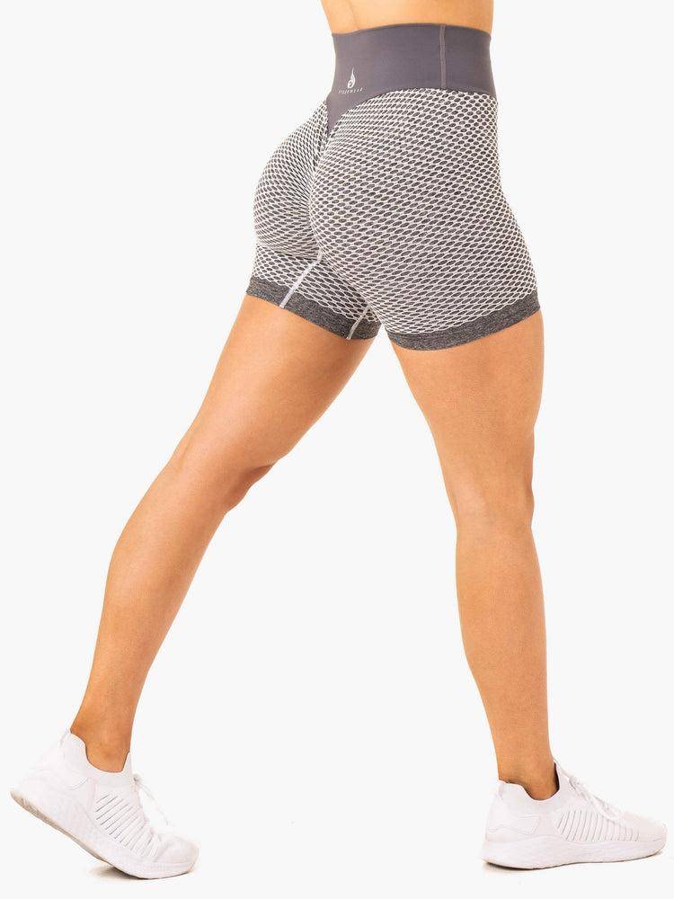 Szorty Damskie Ryderwear Women Shorts Honeycomb Scrunch Seamless Szare | PL2029RW