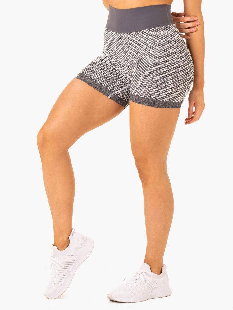 Szorty Damskie Ryderwear Women Shorts Honeycomb Scrunch Seamless Szare | PL2029RW