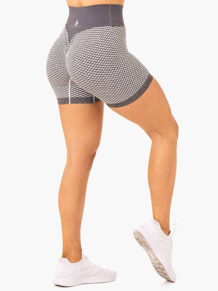 Szorty Damskie Ryderwear Women Shorts Honeycomb Scrunch Seamless Szare | PL2029RW