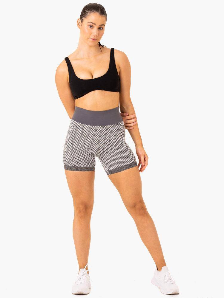 Szorty Damskie Ryderwear Women Shorts Honeycomb Scrunch Seamless Szare | PL2029RW