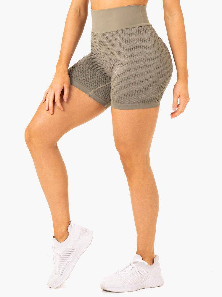 Szorty Damskie Ryderwear Women Shorts Honeycomb Scrunch Seamless Khaki | PL2058UT