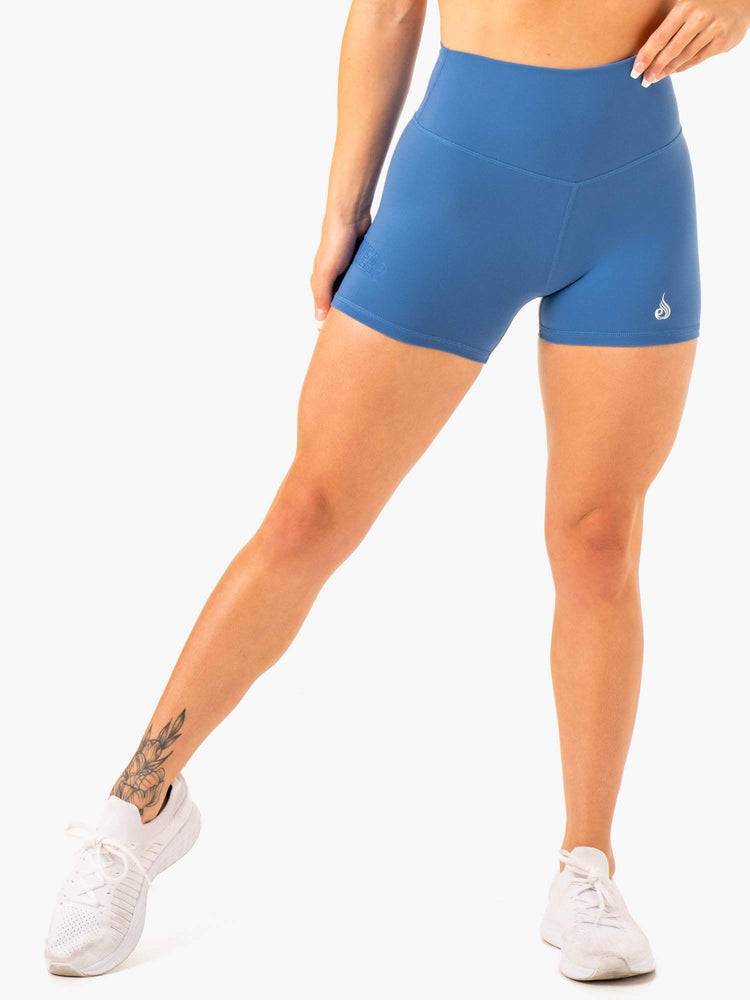 Szorty Damskie Ryderwear Women Shorts Knockout High Waisted Scrunch Mid Length Niebieskie | PL2181MA