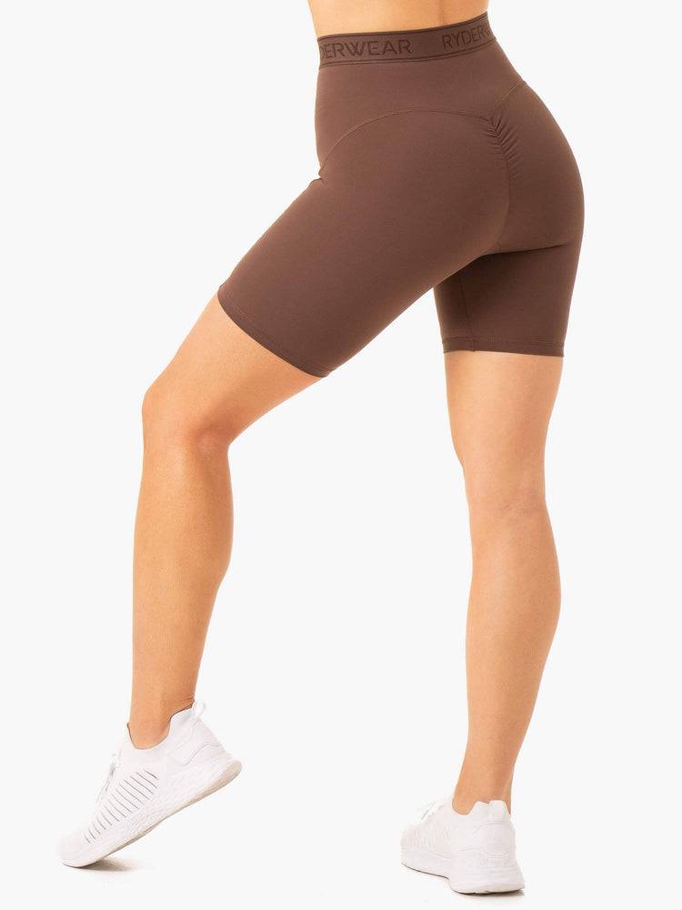 Szorty Damskie Ryderwear Women Shorts Level Up High Waisted Scrunch Czekolada | PL2050NB