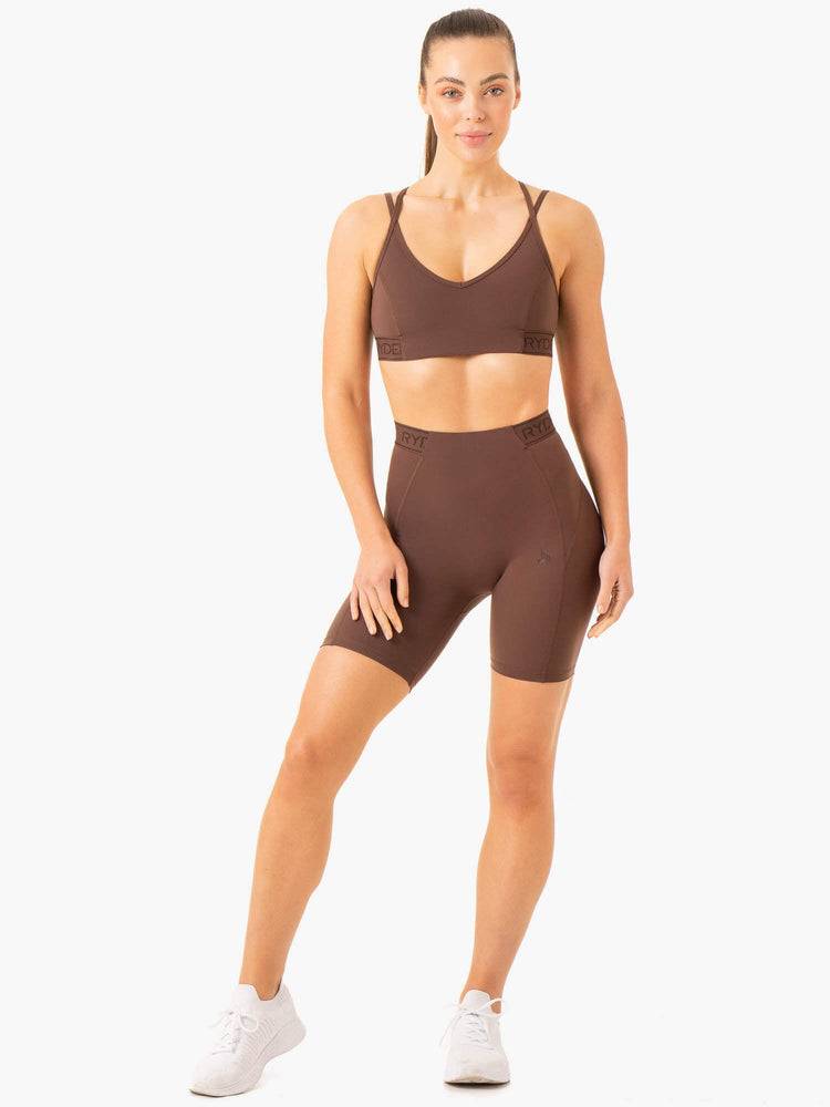 Szorty Damskie Ryderwear Women Shorts Level Up High Waisted Scrunch Czekolada | PL2050NB