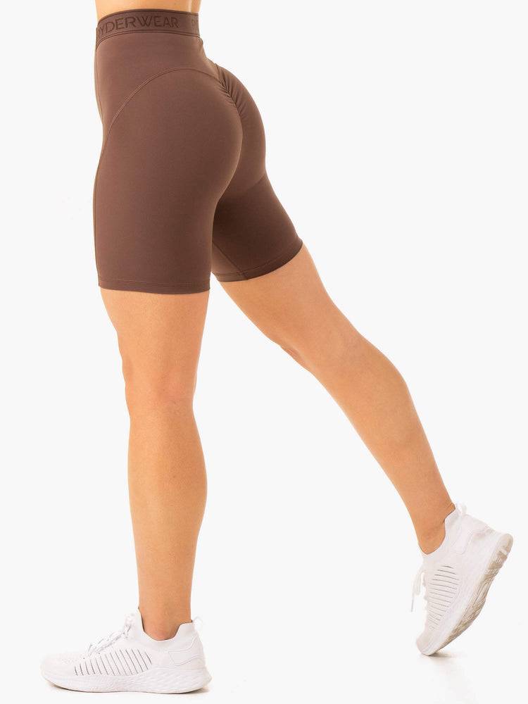 Szorty Damskie Ryderwear Women Shorts Level Up High Waisted Scrunch Czekolada | PL2050NB