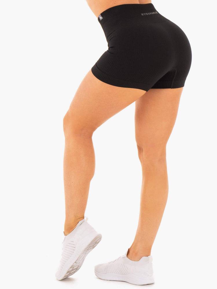 Szorty Damskie Ryderwear Women Shorts Rib Seamless Czarne | PL1947MA