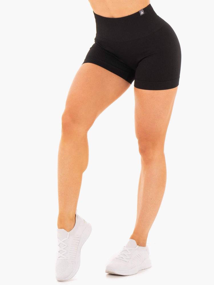 Szorty Damskie Ryderwear Women Shorts Rib Seamless Czarne | PL1947MA