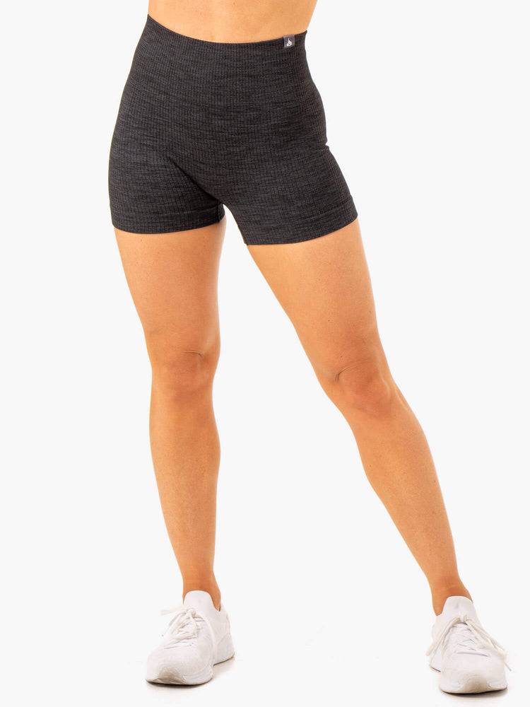 Szorty Damskie Ryderwear Women Shorts Rib Seamless Czarne | PL1975WY