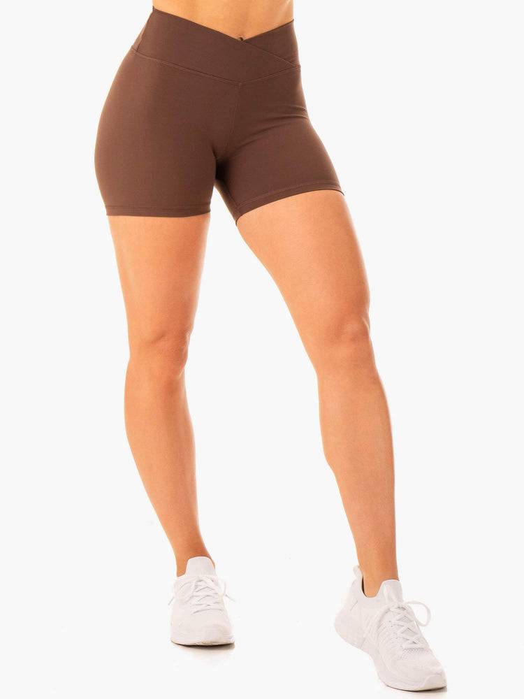 Szorty Damskie Ryderwear Women Shorts Serene Cross Over Scrunch Czekolada | PL2045ZG