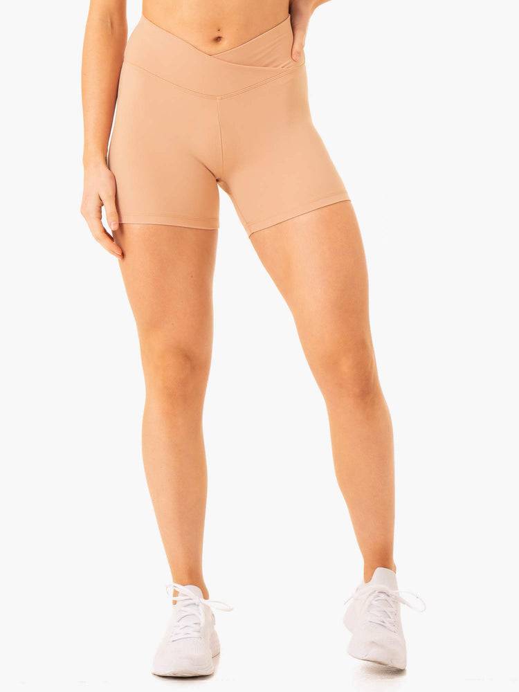 Szorty Damskie Ryderwear Women Shorts Serene Cross Over Scrunch Brązowe | PL2081RW