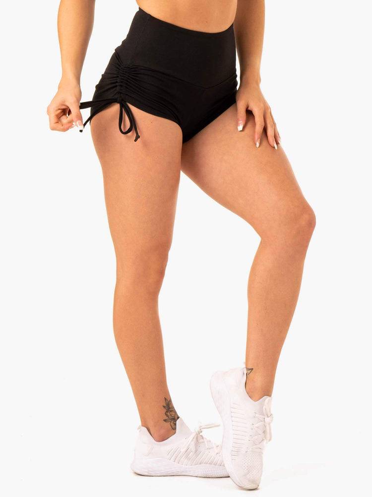 Szorty Damskie Ryderwear Women Shorts Staples Scrunch Bum Tie Up Czarne | PL1965KI