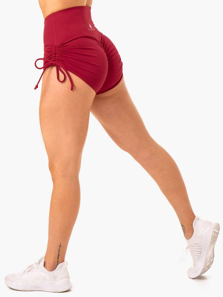 Szorty Damskie Ryderwear Women Shorts Staples Scrunch Bum Tie Up Bordowe Czerwone | PL2166AP