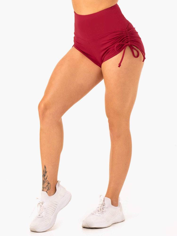 Szorty Damskie Ryderwear Women Shorts Staples Scrunch Bum Tie Up Bordowe Czerwone | PL2166AP