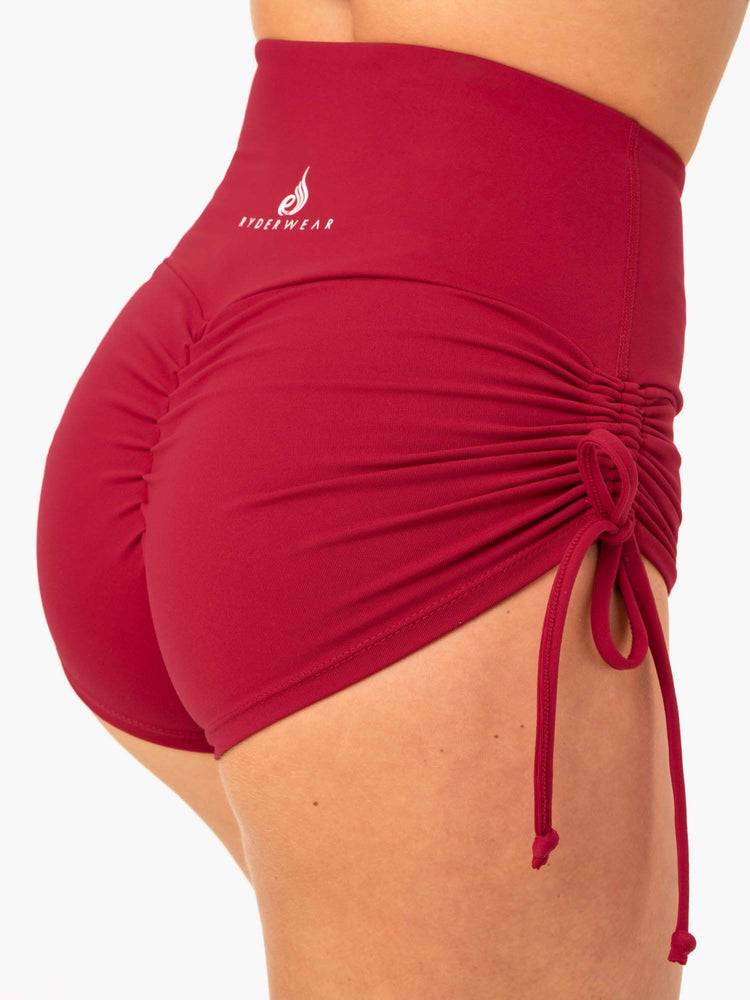 Szorty Damskie Ryderwear Women Shorts Staples Scrunch Bum Tie Up Bordowe Czerwone | PL2166AP